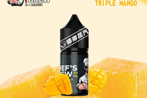 CHEF’S BREW廚師佳釀三重芒果尼古丁鹽煙油，36mg濃度適配小煙設備，30ml大容量滿足長期需求。入口是芒果冰沙的凜冽冰霜感，中段青芒微酸清爽迸發，尾調芒果皮木質甘冽悠長，呼熱帶果園飽滿果香翻湧，糯香與冰爽交織成三重味覺交響。適配棉芯/陶瓷芯霧化器，涼度與果香表現隨設備切換，是芒果味煙油愛好者不可錯過的風味體驗，為小煙用戶帶來層次豐富的順滑過喉感。
